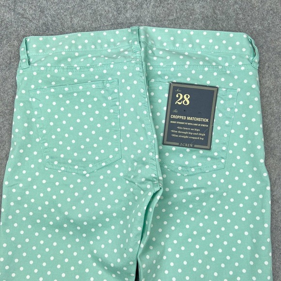 J Crew Jeans Womens 28 Mint Green Cropped‎ Matchstick Polka Dot Denim Pants NEW - Picture 8 of 13